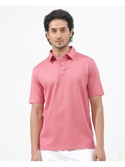 Rare Rabbit - Nielson Pastel Pink Textured Regular Fit Polo T-Shirt