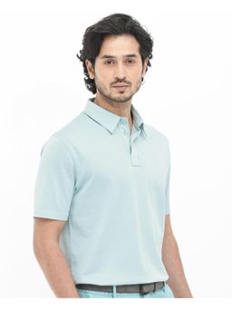 Rare Rabbit - Nielson Pastel Turquoise Textured Regular Fit Polo T-Shirt