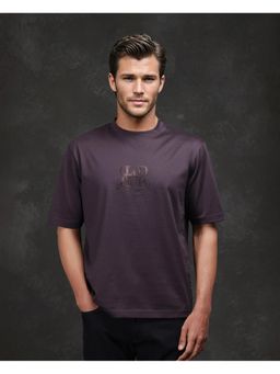 Rare Rabbit - Noah Dark Purple Flock Print Regular Fit T-Shirt