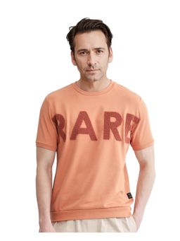 Rare Rabbit - Nor-3 Dusky Orange Embroidered Oversized Fit T-Shirt
