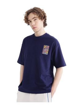 Rare Rabbit - Oxo Dark Blue Solid Oversized Fit T-Shirt