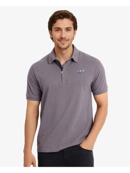 Rare Rabbit - Palmer Dusky Grey Plain Regular Fit Polo T-Shirt