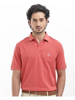 Rare Rabbit - Paret Bright Orange Solid Regular Fit Polo T-Shirt