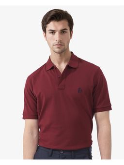 Rare Rabbit - Pareto Maroon Solid Regular Fit Polo T-Shirt