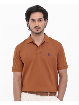 Rare Rabbit - Pareto Rust Solid Regular Fit Polo T-Shirt