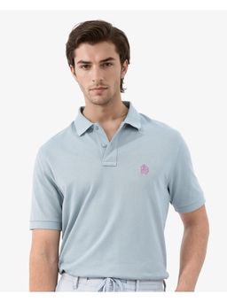 Rare Rabbit - Pareto Blue Solid Regular Fit Polo T-Shirt