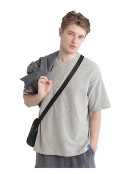 Rare Rabbit - Pasco Melange Grey Stripes Oversized Fit T-Shirt