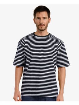 Rare Rabbit - Paskot-1 Navy Blue Stripes Oversized Fit T-Shirt