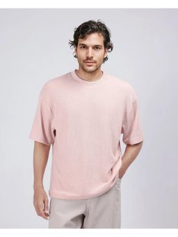 Rare Rabbit - Phix Light Pink Textured Oversized Fit T-Shirt