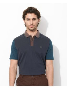 Rare Rabbit - Polf Navy Blue Plain Regular Fit Polo T-Shirt