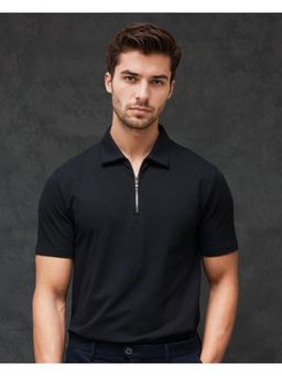 Rare Rabbit - Prin 2 Black Plain Regular Fit Polo T-Shirt