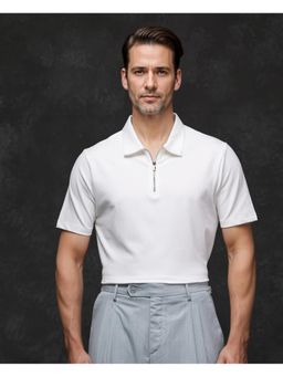 Rare Rabbit - Prin 2 White Plain Regular Fit Polo T-Shirt