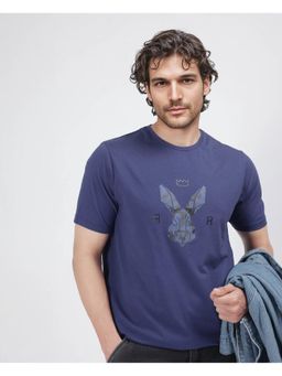 Rare Rabbit - Qaz Dark Blue Graphic Print Regular Fit T-Shirt