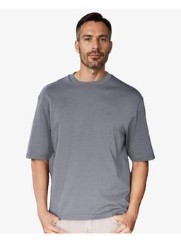 Rare Rabbit - Qlo Dusky Blue Plain Oversized Fit T-Shirt