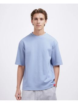 Rare Rabbit - Qlos Dusky Blue Plain Boxy Fit T-Shirt