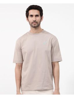 Rare Rabbit - Quade Beige Graphic Print Oversized Fit T-Shirt