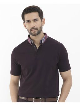 Rare Rabbit - Ringer 2 Dark Purple Plain Regular Fit Polo T-Shirt