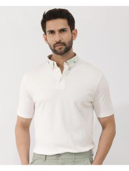 Rare Rabbit - Ringer 2 White Plain Regular Fit Polo T-Shirt