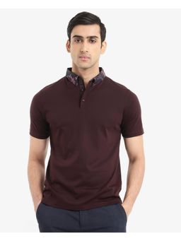 Rare Rabbit - Rings Maroon Plain Regular Fit Polo T-Shirt