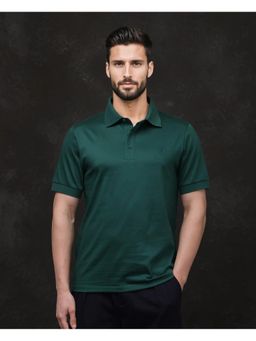 Rare Rabbit - Ripl Dark Green Plain Regular Fit Polo T-Shirt