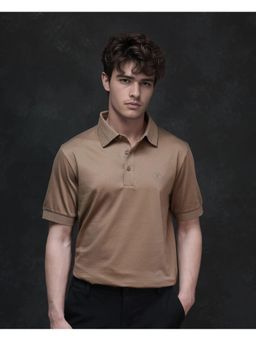 Rare Rabbit - Ripl Dusky Brown Plain Regular Fit Polo T-Shirt