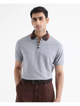 Rare Rabbit - Rique Light Grey Plain Regular Fit Polo T-Shirt