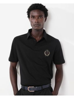 Rare Rabbit - Ritz Black Plain Regular Fit Polo T-Shirt