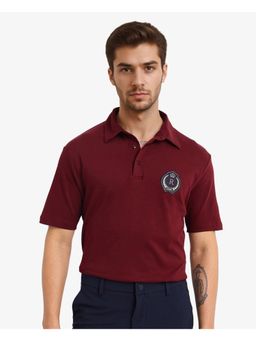 Rare Rabbit - Ritz Maroon Plain Regular Fit Polo T-Shirt
