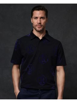 Rare Rabbit - Roson Black Monogram Print Regular Fit Polo T-Shirt