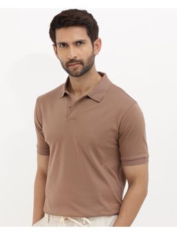 Rare Rabbit - Row Dusky Brown Plain Regular Fit Polo T-Shirt
