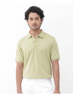 Rare Rabbit - Row Dusky Green Plain Regular Fit Polo T-Shirt