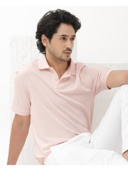 Rare Rabbit - Row Pastel Pink Plain Regular Fit Polo T-Shirt