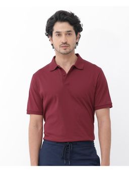 Rare Rabbit - Row Maroon Plain Regular Fit Polo T-Shirt