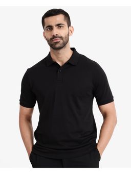 Rare Rabbit - Row 1 Black Plain Regular Fit Polo T-Shirt