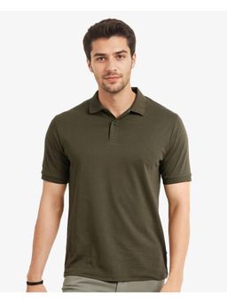 Rare Rabbit - Row 1 Olive Plain Regular Fit Polo T-Shirt