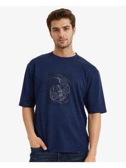 Rare Rabbit - Skio Dusky Navy Blue Graphic Print Oversized Fit T-Shirt