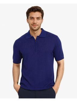 Rare Rabbit - Sony Dark Blue Textured Regular Fit Polo T-Shirt