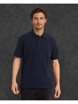 Rare Rabbit - Spec Navy Blue Plain Oversized Fit Polo T-Shirt