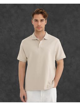 Rare Rabbit - Spec Off White Plain Oversized Fit Polo T-Shirt