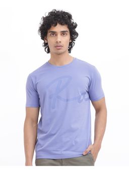 Rare Rabbit - Stamp-2 Blue Graphic Print Regular Fit T-Shirt