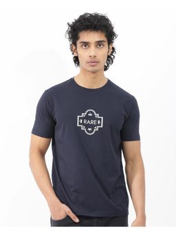 Rare Rabbit - Syrus Navy Blue Graphic Print Regular Fit T-Shirt