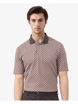 Rare Rabbit - Talbot Dusky Peach Monogram Print Regular Fit Polo T-Shirt