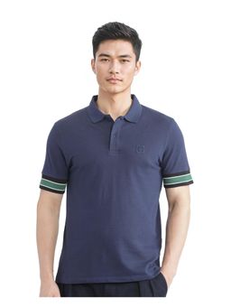 Rare Rabbit - Tao Dark Blue Plain Regular Fit Polo T-Shirt