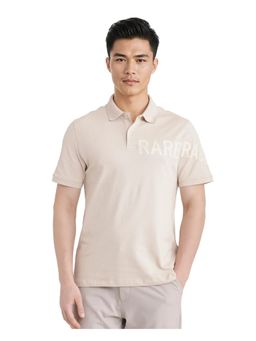Rare Rabbit - Taro Light Beige Graphic Print Regular Fit Polo T-Shirt