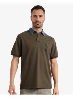 Rare Rabbit - Tem Dark Olive Colorblock Regular Fit Polo T-Shirt
