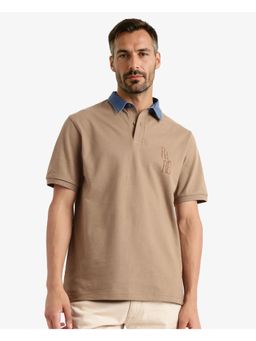 Rare Rabbit - Tem Beige Colorblock Regular Fit Polo T-Shirt