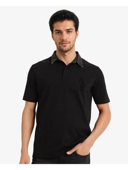 Rare Rabbit - Tem Black Colorblock Regular Fit Polo T-Shirt