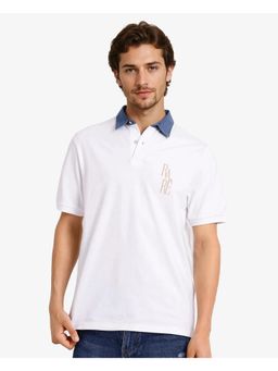 Rare Rabbit - Tem White Colorblock Regular Fit Polo T-Shirt