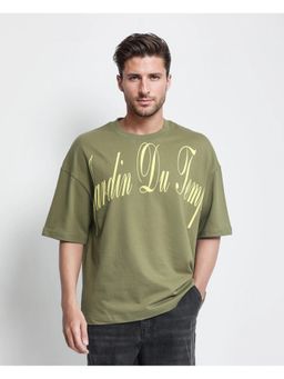 Rare Rabbit - Tempe Light Olive Graphic Print Oversized Fit T-Shirt