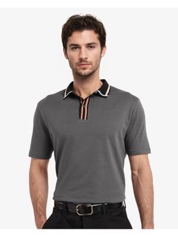 Rare Rabbit - Territ Dark Grey Plain Regular Fit Polo T-Shirt